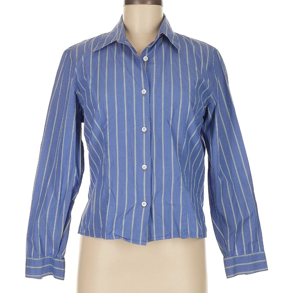 Banana Republic Y2K Vintage Button Down Shirt Blue Striped Womens Size Medium M
